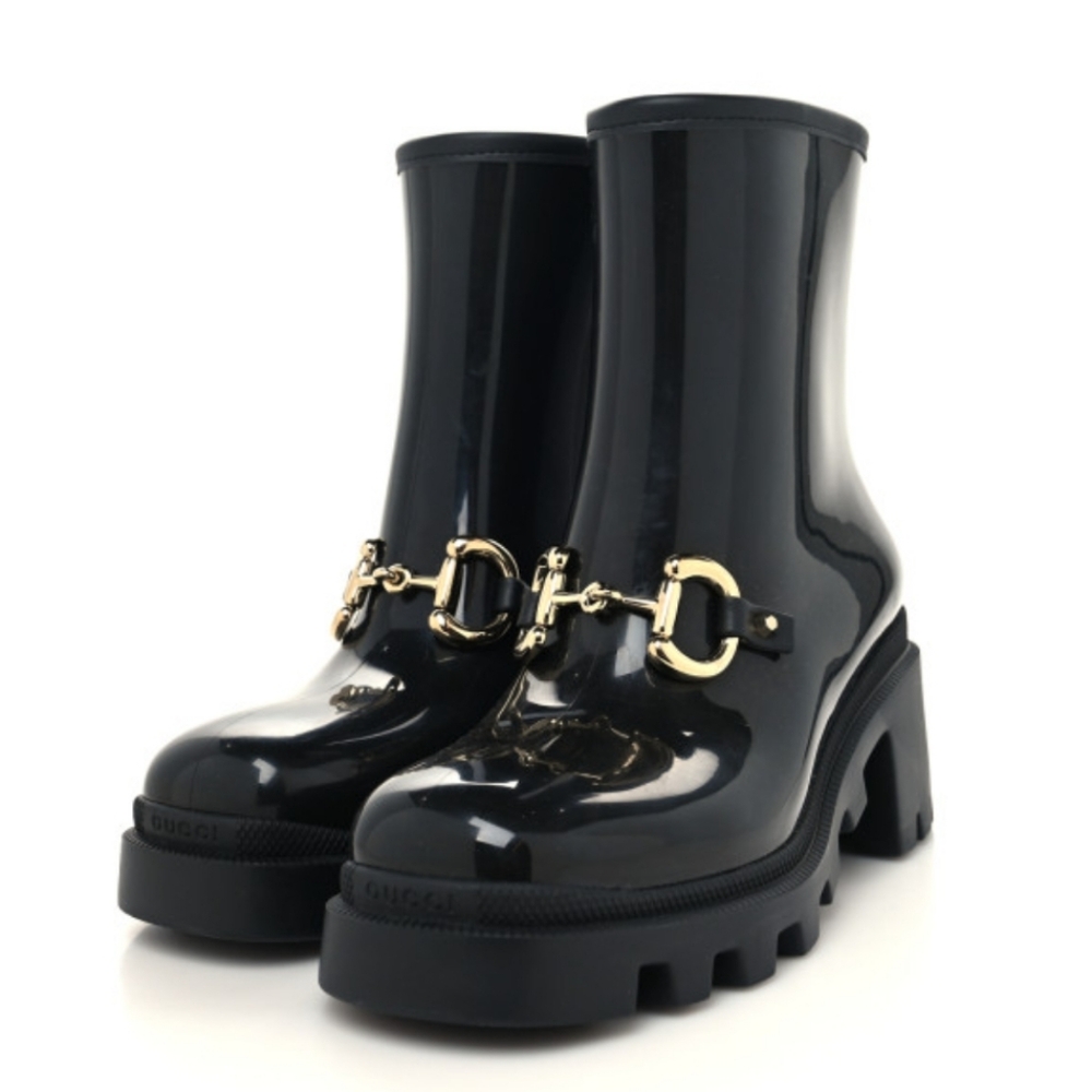 Gucci Rubber Waterproof Horsebit Ankle Boots 39 Black - Picture 15 of 16